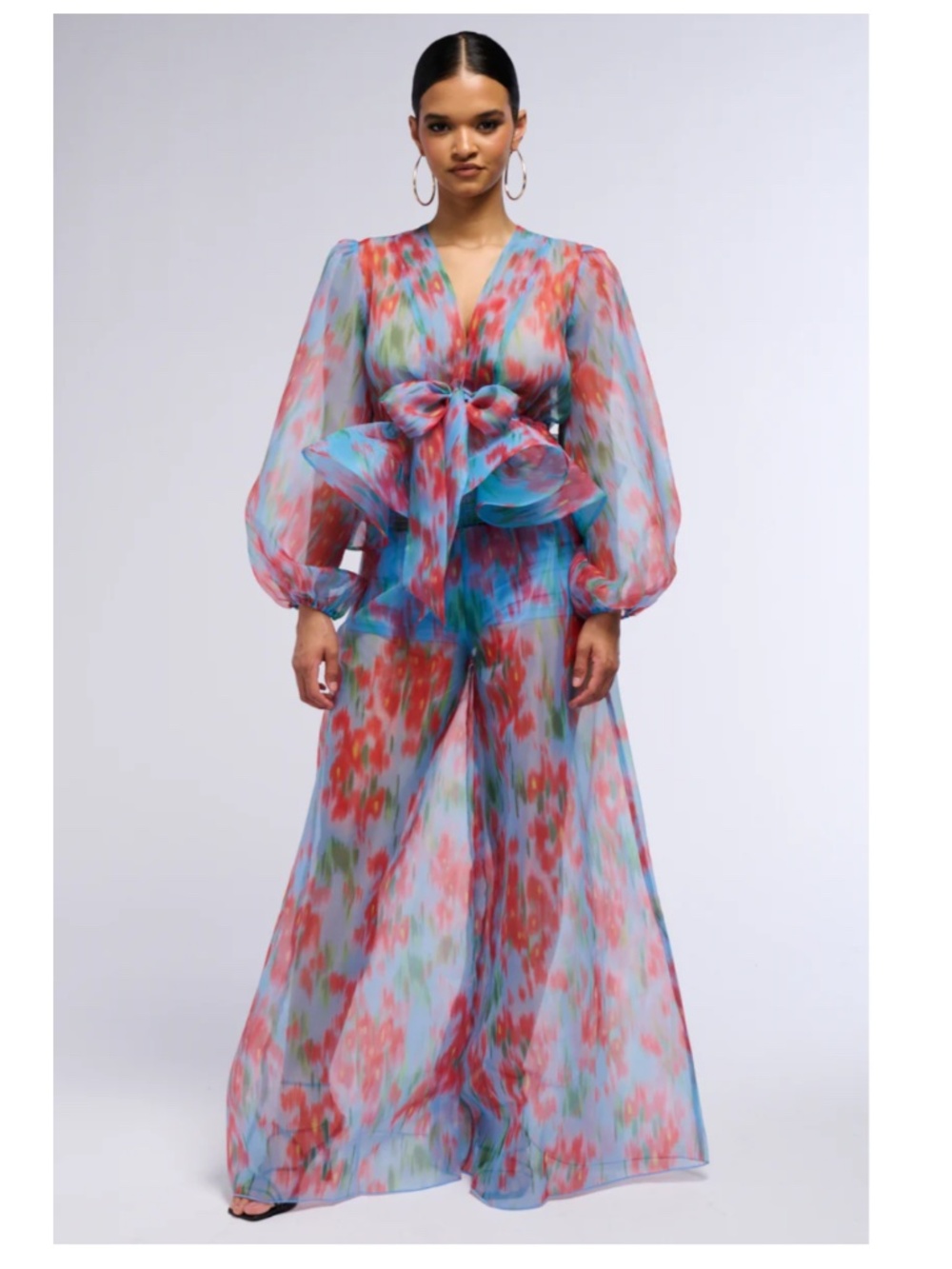 AKIRA Watercolor 2 Piece Set Wrap Top & Wide Leg Pants w/ Built-In Shorts